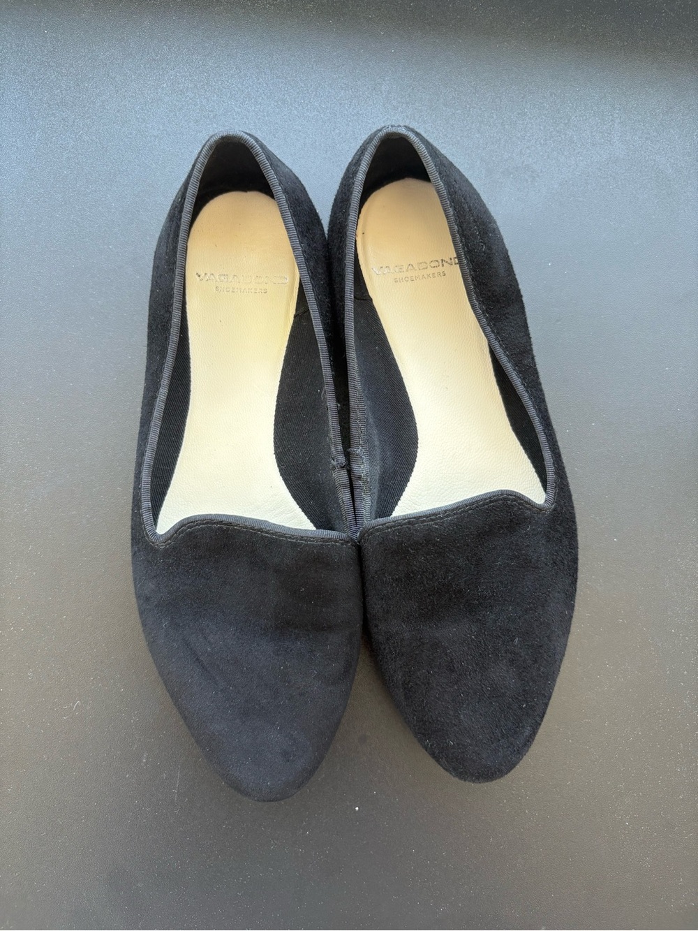 Vagabond Black Suede Pointed Ballet Flats